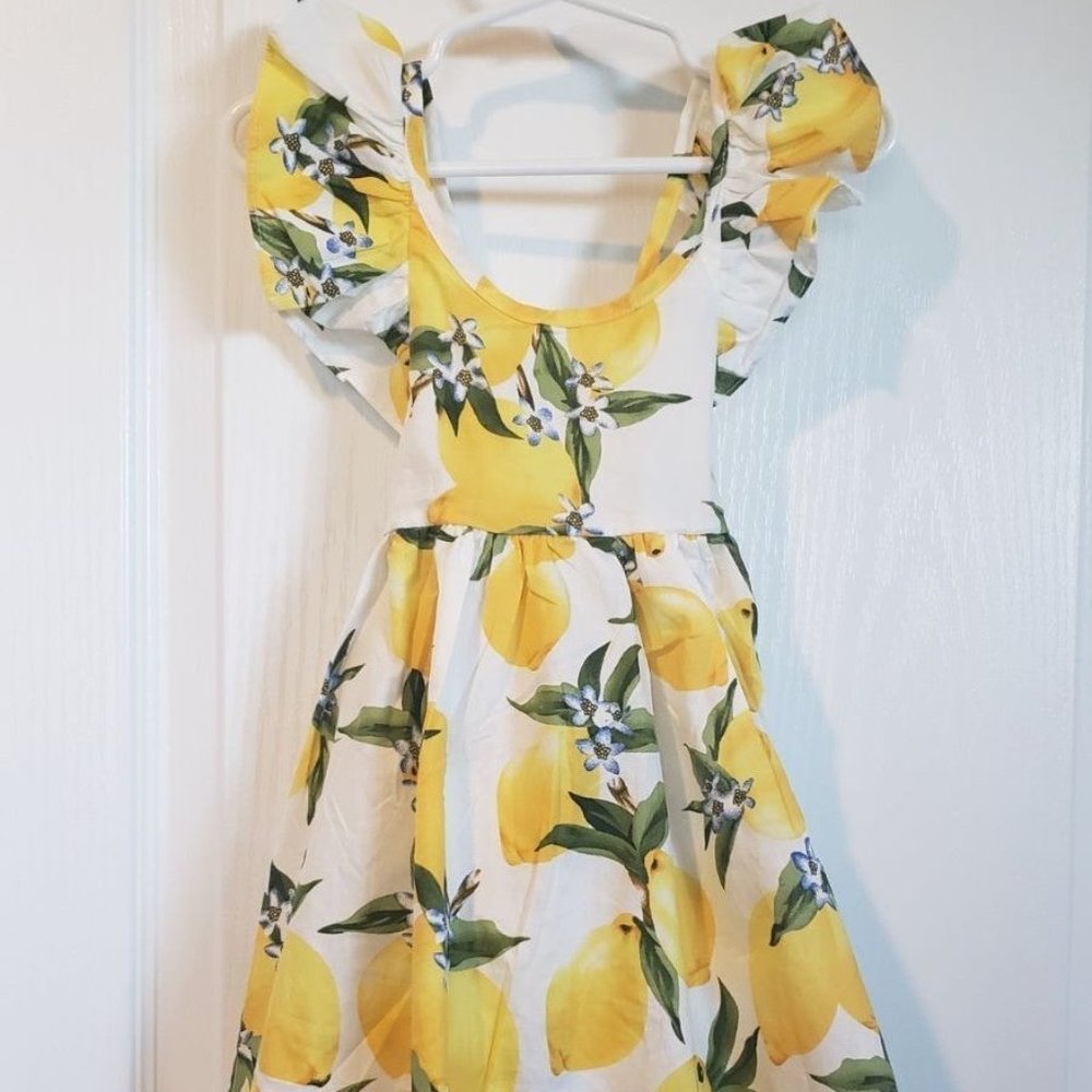 Lemon Print White Cotton Dress